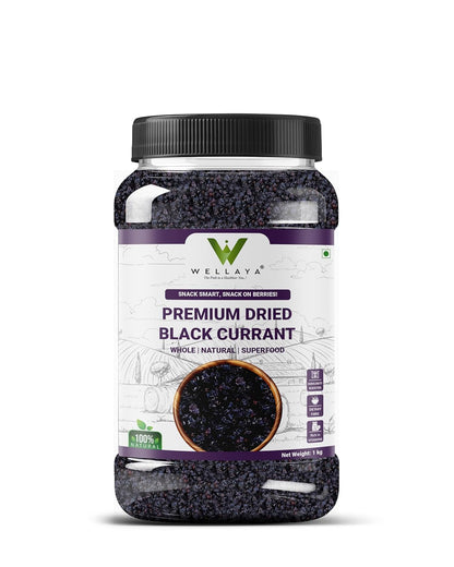 WELLAYA Premium Dried Black Currant - 300gm | Healthy & Tasty Whole Black Current | Rich In Vitamin K, High in Nutrients & Antioxidants | Delicious & Healthy Snack | Gluten-Free Snacking