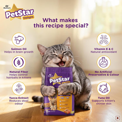 Mankind PetStar Kitten Cat Food Salmon Flavour (1 Kg) | Complete & Balanced Nutrition for Healthy Growth, Urinary, Immune & Digestive Support