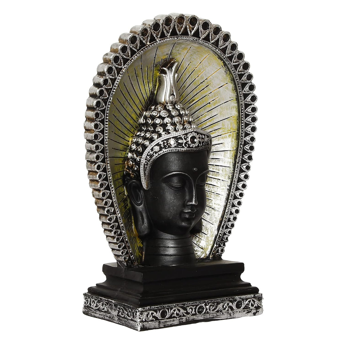 Silver Black Resin Lord Buddha Head Statue with Back Cover | Buddha Idol for Home Decor Living Room Office | Buddha Statue Gift for Diwali Housewarming Buddha Purnima Birthday