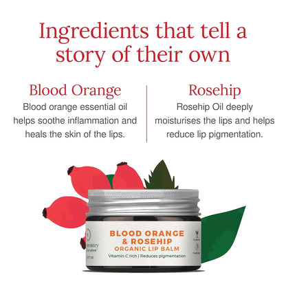 Juicy Chemistry Organic Lip Balm with Blood Orange & Rosehip, 5g | Deeply Moisturising & Brightening Lip Care | Reduces Lip Pigmentation | Dermatologically Tested | 100% Natural | Certified Organic & Cruelty-Free