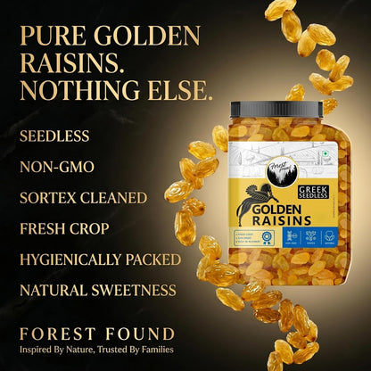 Forest Found Greek Seedless Golden Raisins | Large Golden Kishmish | Natural Dried Grapes for Energy | High Antioxidant Kishmish for Immunity & Skin Health