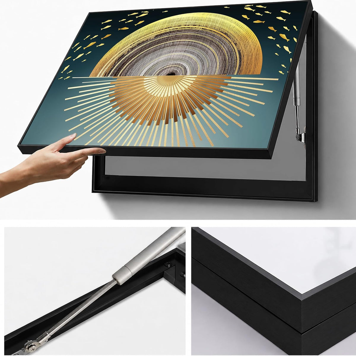 Electric MCB Box Cover Frame With Hydraulic Decorative Painting Gold Sun Painting Electrical Panel box Cover, Switch Box Frame Will Fit Max 10x14 inch Switch Board, Outer Size 13X17 Inch