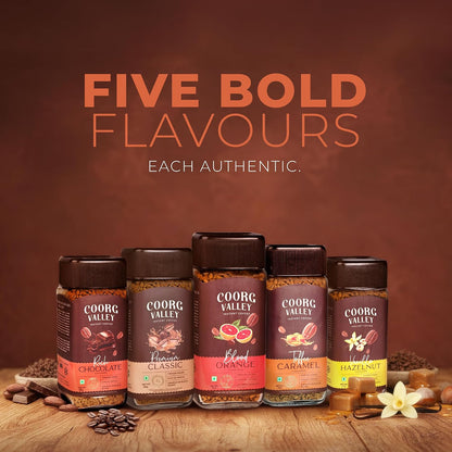 Coorg Valley Toffee Caramel Instant Coffee 50g | Flavoured Coffee | Premium Blend of Robusta & Arabica | Freeze Dried | Make Café Style Hot & Cold Coffee at Home