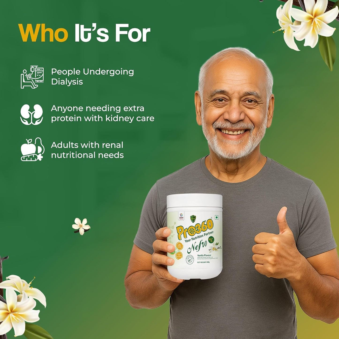 Pro360 Nefro HP Powder – Vanilla Flavour, 400g – High Protein Dialysis Care Nutritional Supplement for Renal Support – Vanilla Protein Powder with L-Taurine, L-Carnitine & Essential Nutrients