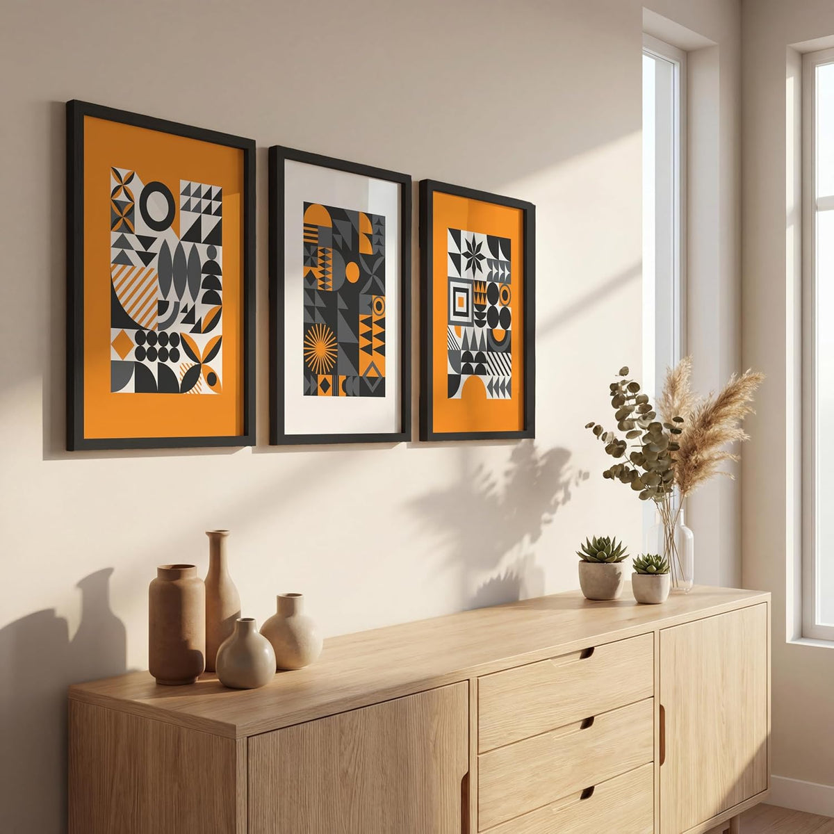 Attractive geometrics modern art wall decor framed art prints, Set of 3 Paintings for living room, bedroom and office (Theme-Minimalist) (Art-9, 10x13inch)