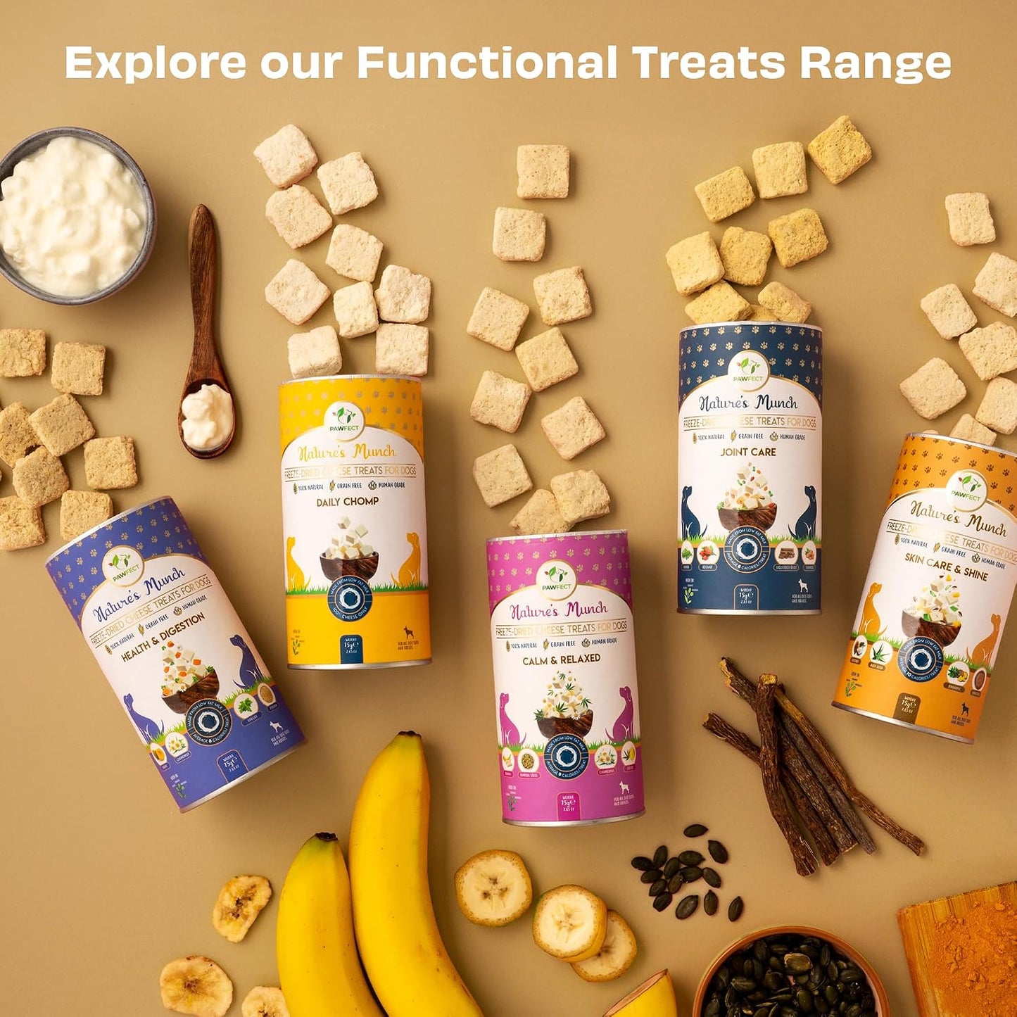 Pawfect Nature's Munch Freeze-Dried Cheese Functional Treats for Dogs- Skin Care - 100% Natural- High Protein, Low Fat- 8 Calories per Treat- Grain-Free- Healthy Training Treat(75g/2.65oz)