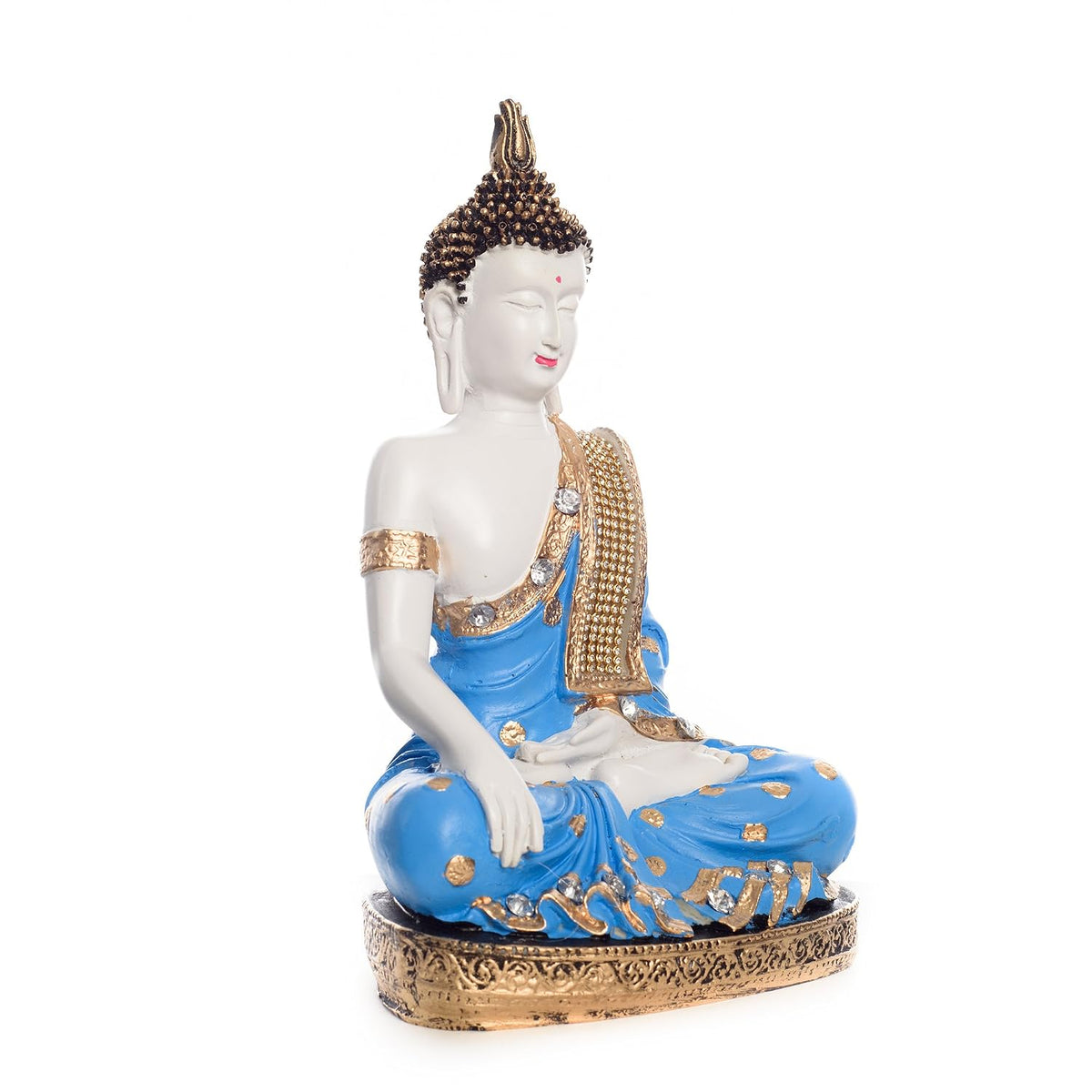 Meditating Lord Buddha Polyresin Statue (17.5 cm x 12.5 cm x 27.5 cm, Blue and White)