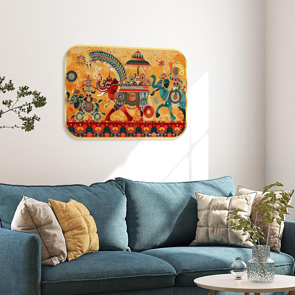 elephant modern art Premium Sparkle Lamination Finished Surface Golden Slim Frame 35 cm x 28 cm Large Size, For Home/Office/Hotel painting KG46