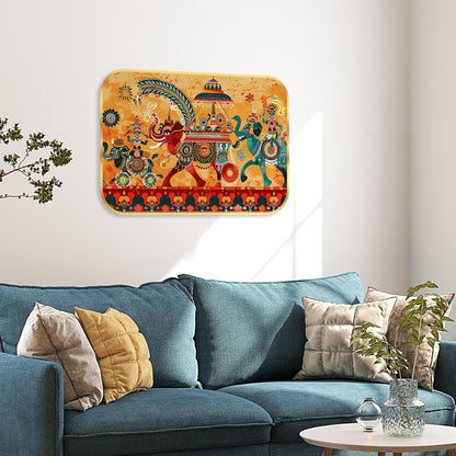 elephant modern art Premium Sparkle Lamination Finished Surface Golden Slim Frame 35 cm x 28 cm Large Size, For Home/Office/Hotel painting KG46