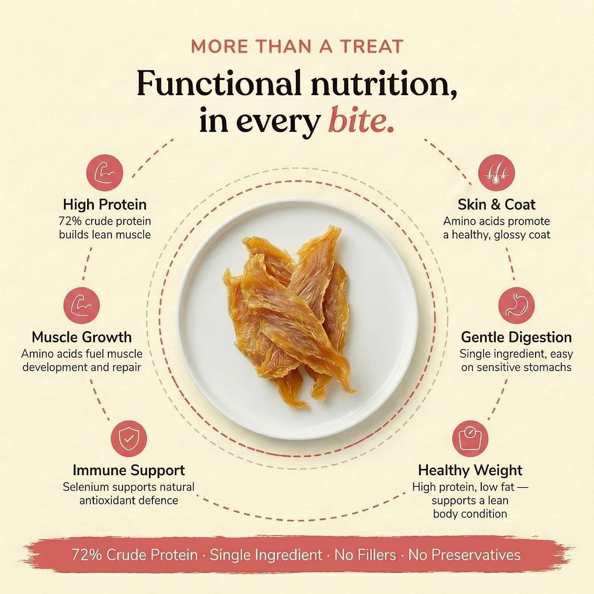 Whisker and Wilde Dehydrated Chicken Jerky | Cat Treats | Dental Chew | Training and Reward | Muscle Support | High Protein | No Preservatives | All Life Stages | 70g