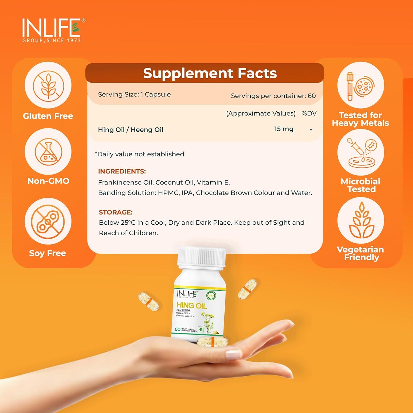 INLIFE Hing Oil Capsule (Asafoetida) | Faster Absorption than Powder | Digestion Support Supplement for Men and Women, 15mg - 60 Liquid Filled Vegetarian Capsules (Pack of 1, 60)