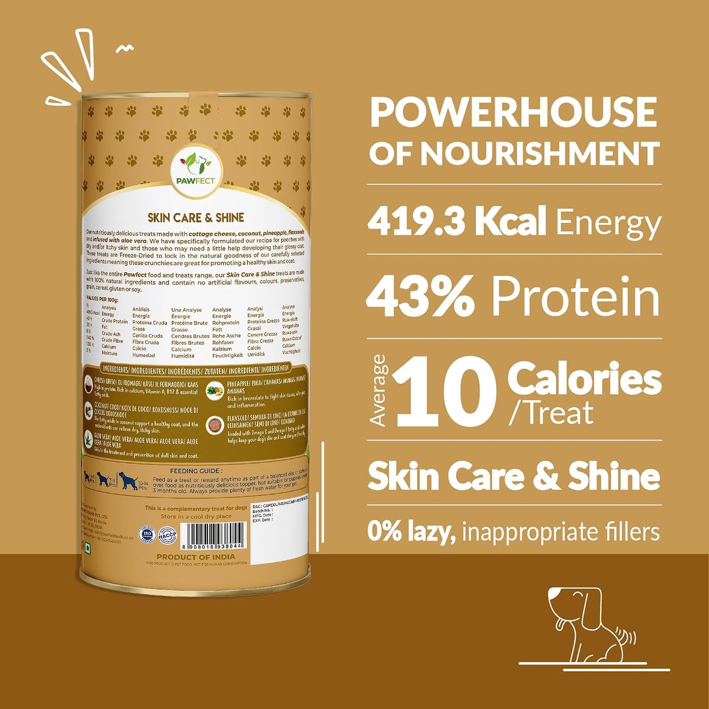 Pawfect Nature's Munch Freeze-Dried Cheese Functional Treats for Dogs- Skin Care - 100% Natural- High Protein, Low Fat- 8 Calories per Treat- Grain-Free- Healthy Training Treat(75g/2.65oz)