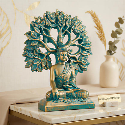 Global Grabbers Buddha Statue Showpiece Idol Home Decor Decoration Items for Living Room and Gifts (Antique Golden Blue)
