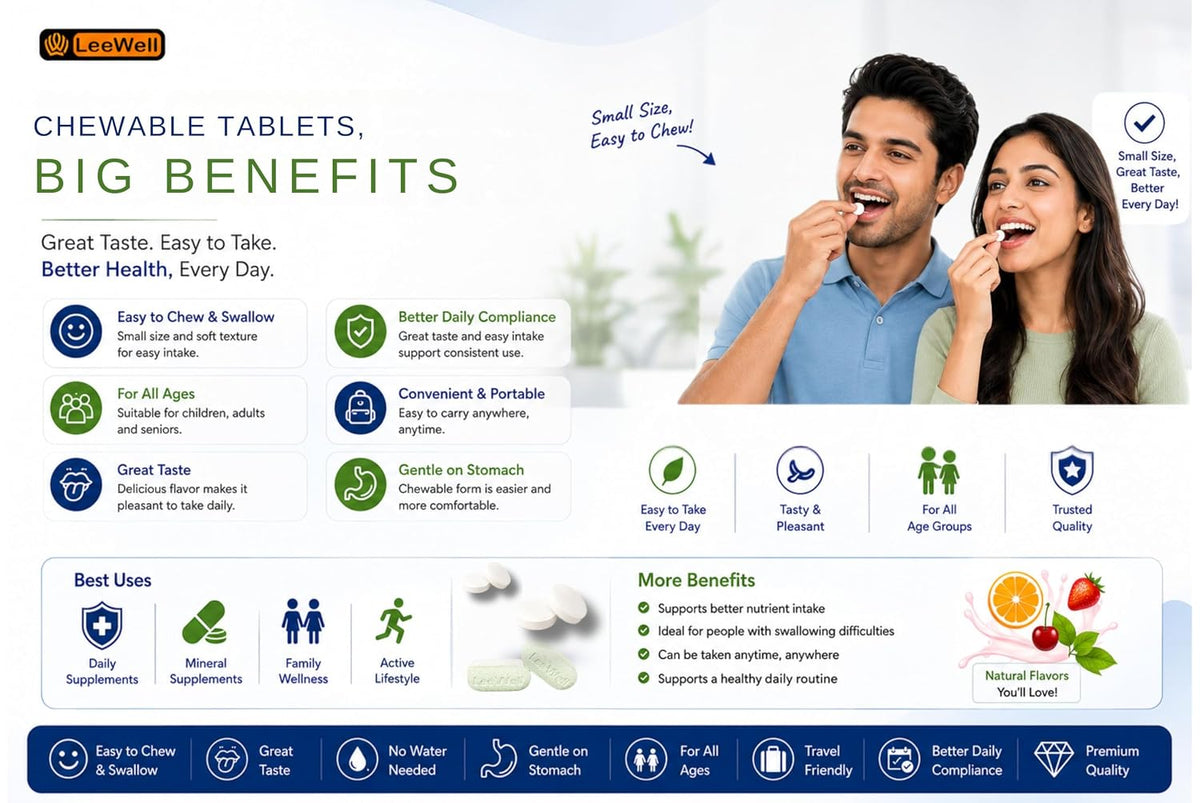 ZEOWELL Chewable Multivitamin Tablets for Men & Women | With Zinc, Magnesium, Vitamin B12, C, D3, Lutein, Zeaxanthin & Ashwagandha | Energy, Immunity & Eye Health | Sugar-Free - 60 Tablets (by LeeWell)