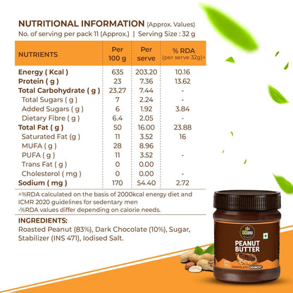 DiSano Chocolate Peanut Butter Crunchy, 23g Protein & 6.4g Dietary Fibre, Tasty & Healthy Chocolate Spread for Breakfast & Snacks, Made with Premium Roasted Peanuts