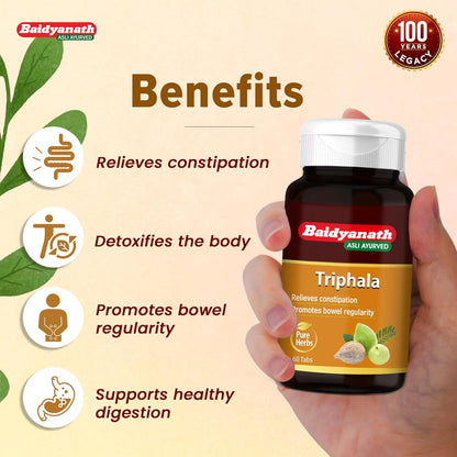 Baidyanath Triphala -60 Tablets | Ayurvedic Blend of Amla, Haritaki & Baheda | Supports Digestion & Gut Health |