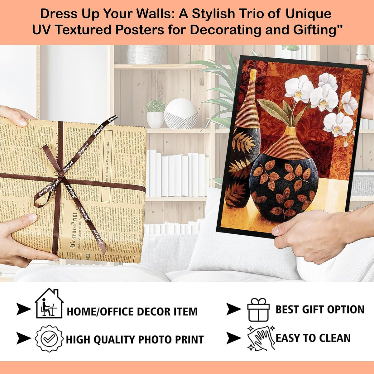Wall Painting Frames For decor, Pictures Frame For Living Room, Home Decoration, Bedroom, Set of 3, 1pc- 23 x 30 cm, 2pc- 12.5 x 30 cm (Design 12)