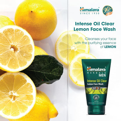 Himalaya Herbals Intense Oil Clear Lemon Face Wash with lemons and leaves on a white background