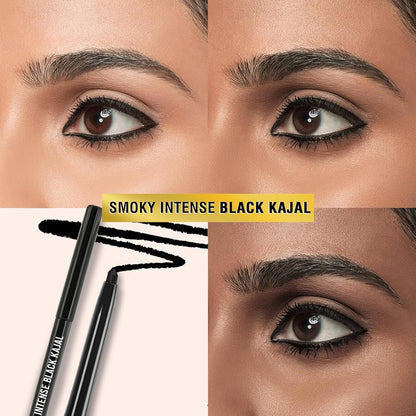 GLAMVEDA Pencil Smoky Intense Black Kajal - 0.35g | 24-Hour Long Stay One-Stroke Smooth Application Waterproof, Smudgeproof & Sweatproof| Rich Pigment | Suitable for Sensitive Eye 1 count (Pack of 1)