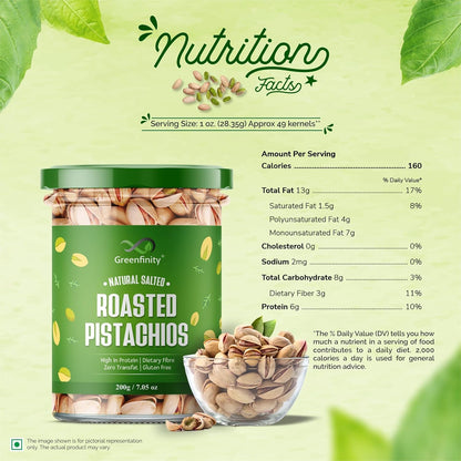 GreenFinity Fresh Whole Roasted Salted Pistachios With Shell | Rich in Protein and Dietary Fiber | Nutritious Gluten Free Dry Fruits for Gifting, Healthy Snacks, Family Treats, Festive Hamper