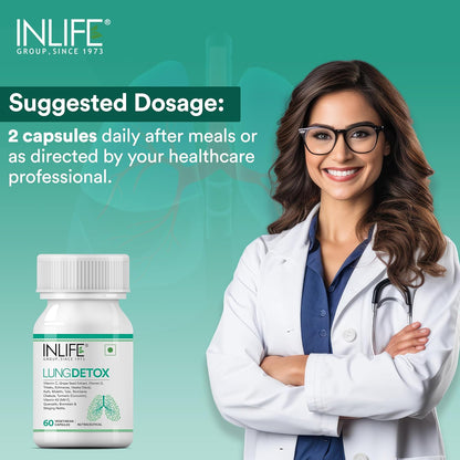 INLIFE Lung Detox Supplement | Stinging Nettle, Echinacea, Quercetin, Mulethi, Curcumin, Bromelain | Supports Healthy Lungs - 60 Vegetarian Capsules (Pack of 1, 60)