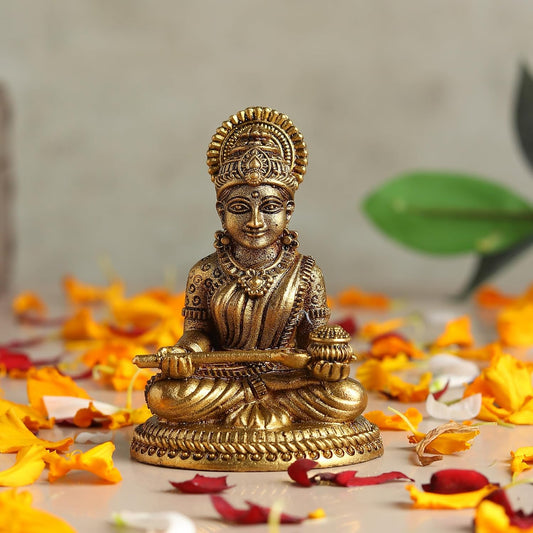 Pure Brass Annapurna Maa Idol for Spiritual Home Decor | Handmade Goddess Murti for Pooja & Mandir | Thoughtful Gift Item (Design01: L5 x W4 x H6.5 cm)