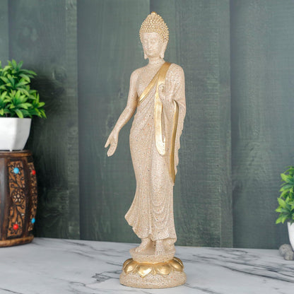 New Standing Buddha Statue showpiece Idol Home Decor Items for Living Room and Gifts (Stone White)