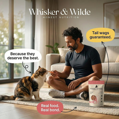 Whisker and Wilde Dehydrated Chicken Jerky | Cat Treats | Dental Chew | Training and Reward | Muscle Support | High Protein | No Preservatives | All Life Stages | 70g