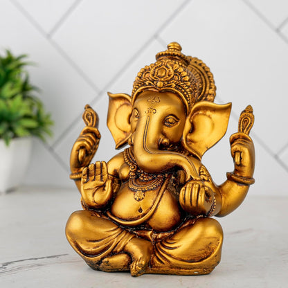 Ganesh ji murti Idol Statue Showpiece Home Decor Items for Living Room and Gifts (Golden 4)