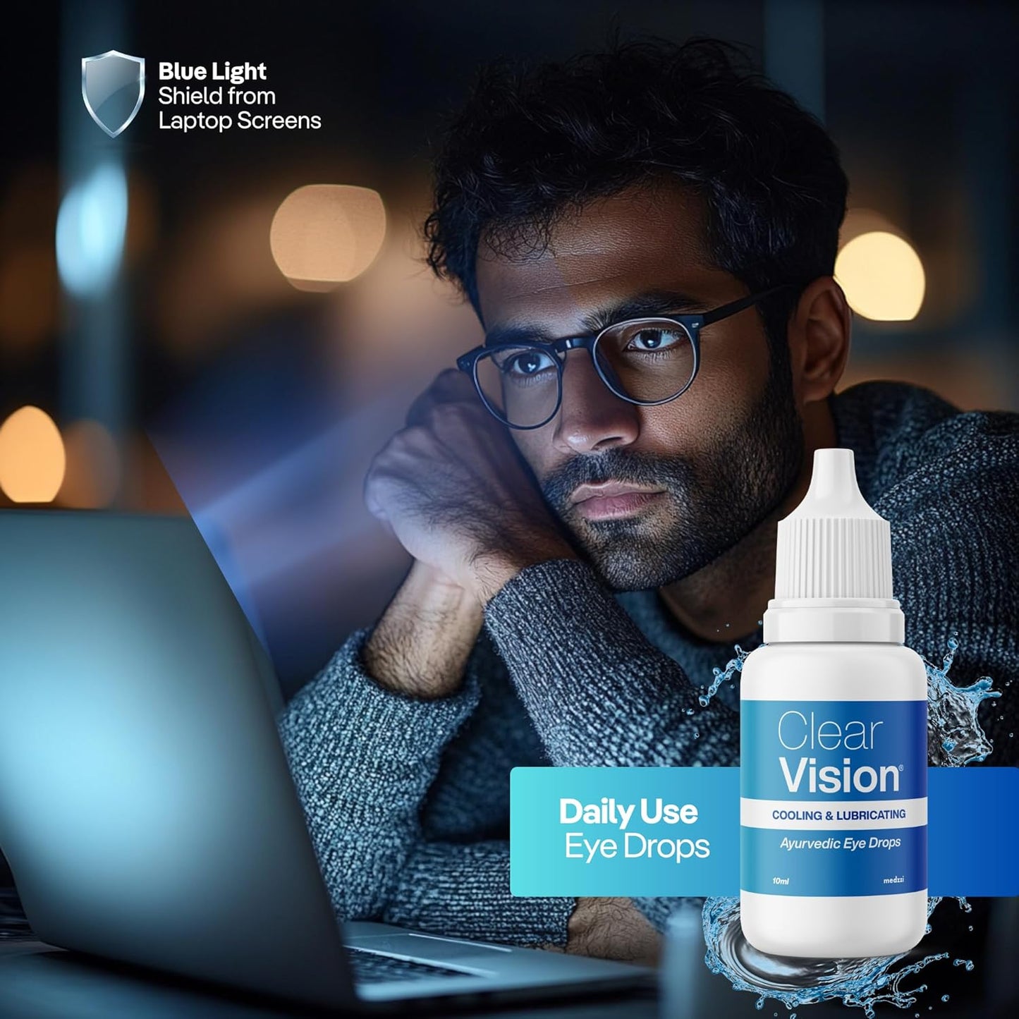 Medzzi Clear Vision Eye Drop | Ayurvedic Formula | Daily Use Eye drops with Aloe Vera, Rose Water, Honey, Neem & Tulsi | 10ml