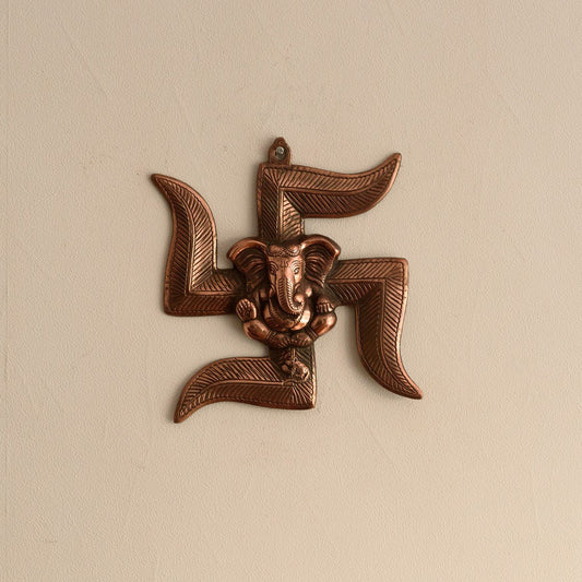 eCraftIndia Lord Ganesha on Swastik Metal Wall Hanging (22 cm x 3 cm x 24 cm, Brown)