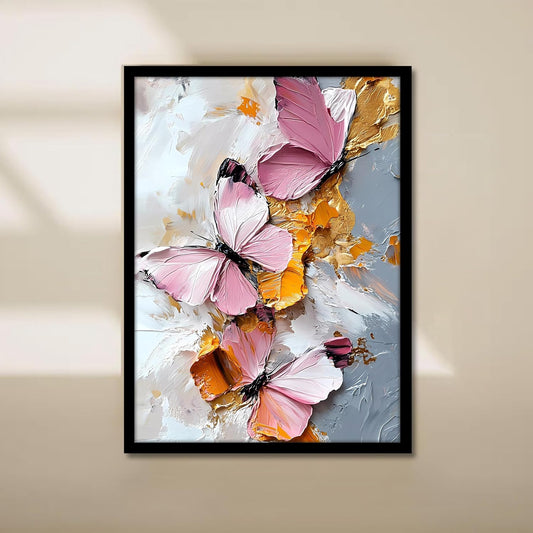 Floral Painting For wall decoration | Multicolour Butterfly Painting with frame for living room, bedroom, home and Office, 9x13 Inch