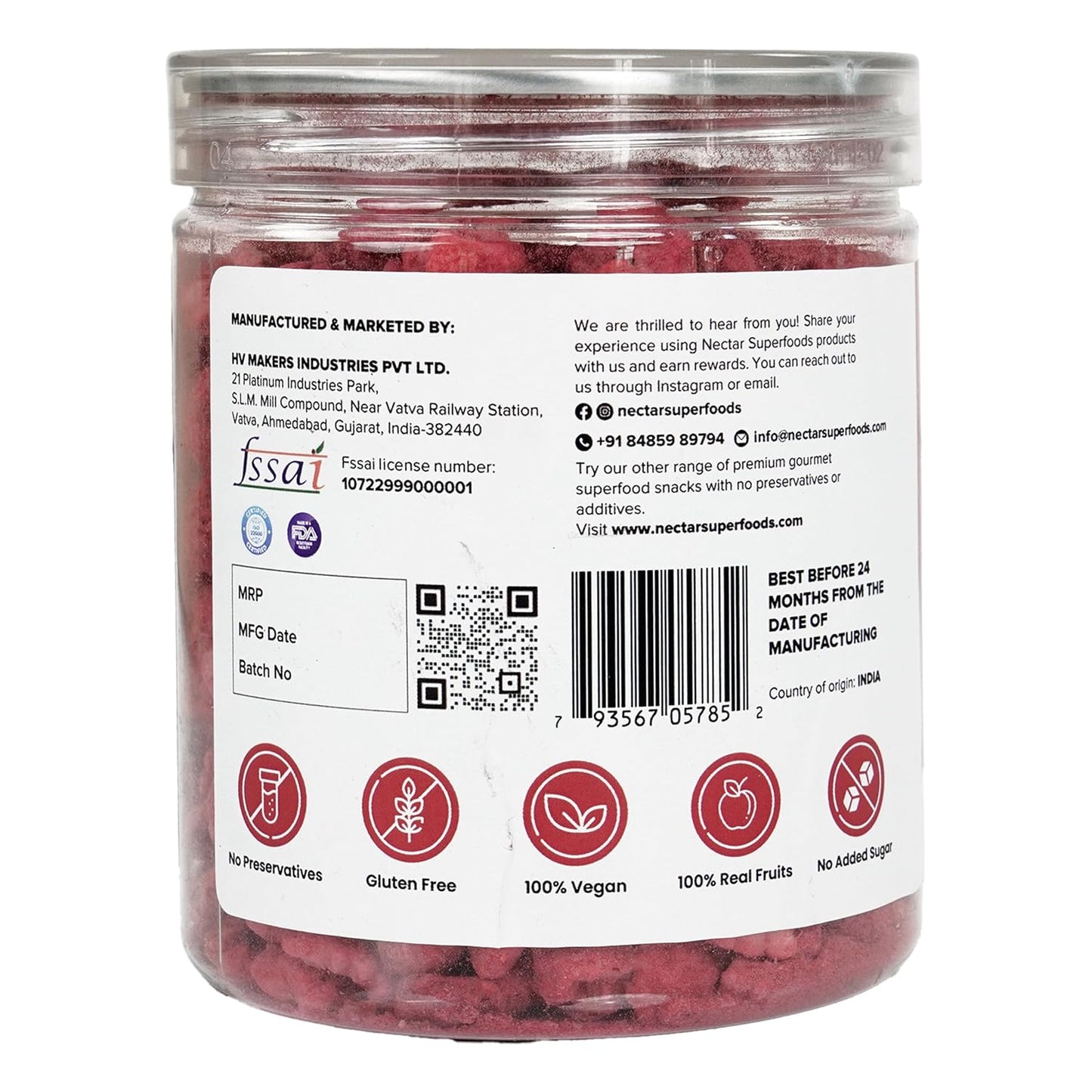 Nectar Superfoods Premium Freeze Dried Raspberry - 40 grams Jar-Pack of 1 Nos | No Oil, No Preservatives, No Sugar Added| Vegan | Baking, Cooking & Seasoning | Processed in India