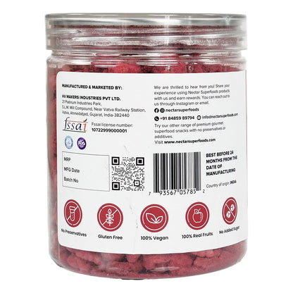 Nectar Superfoods Premium Freeze Dried Raspberry - 40 grams Jar-Pack of 1 Nos | No Oil, No Preservatives, No Sugar Added| Vegan | Baking, Cooking & Seasoning | Processed in India