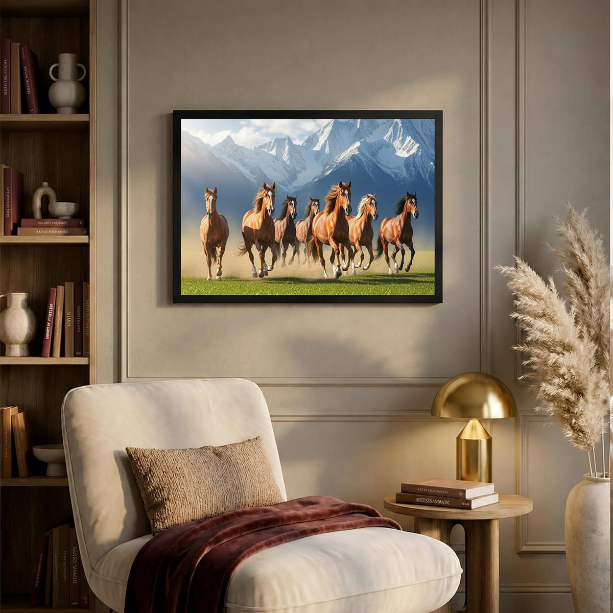 7 Horse Vastu Wall Painting (Landscape Collection) (Natural, Design 21, 48L x 33W cm)