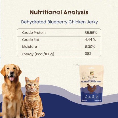Brunos Dehydrated Blueberry Chicken Jerky - 60g |Treat for Dogs & Cats|Grain Free Natural Treats|Single Ingredient|Preservative Free|Immunity Boost Formula | Healthy Snack for Pets