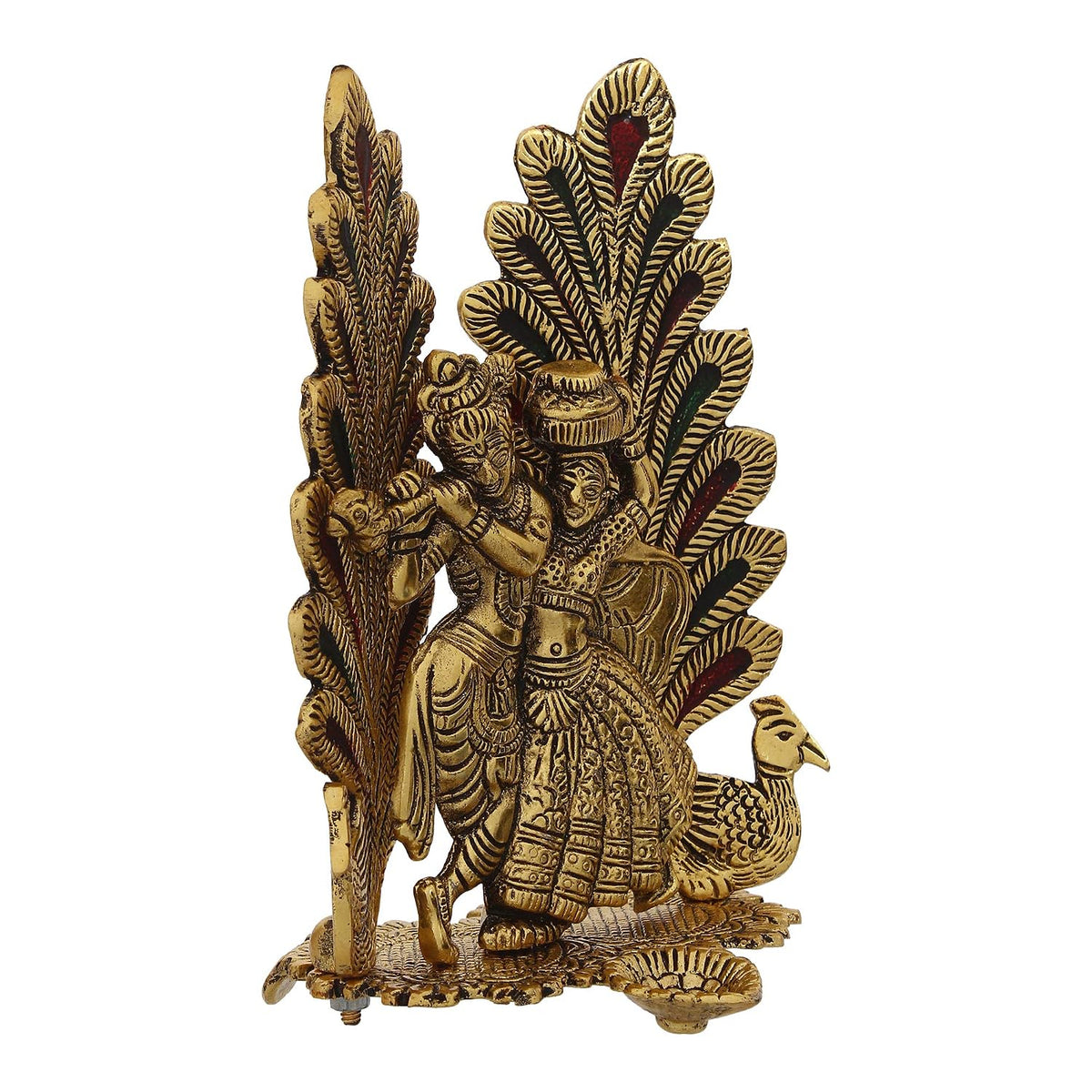 Decorative Golden Metal Radha Krishna Idol with Diya Decorative Showpiece for Home Decor Pooja Room Temple | Gift for Diwali Krishna Janmashtami Housewarming Wedding Birthday