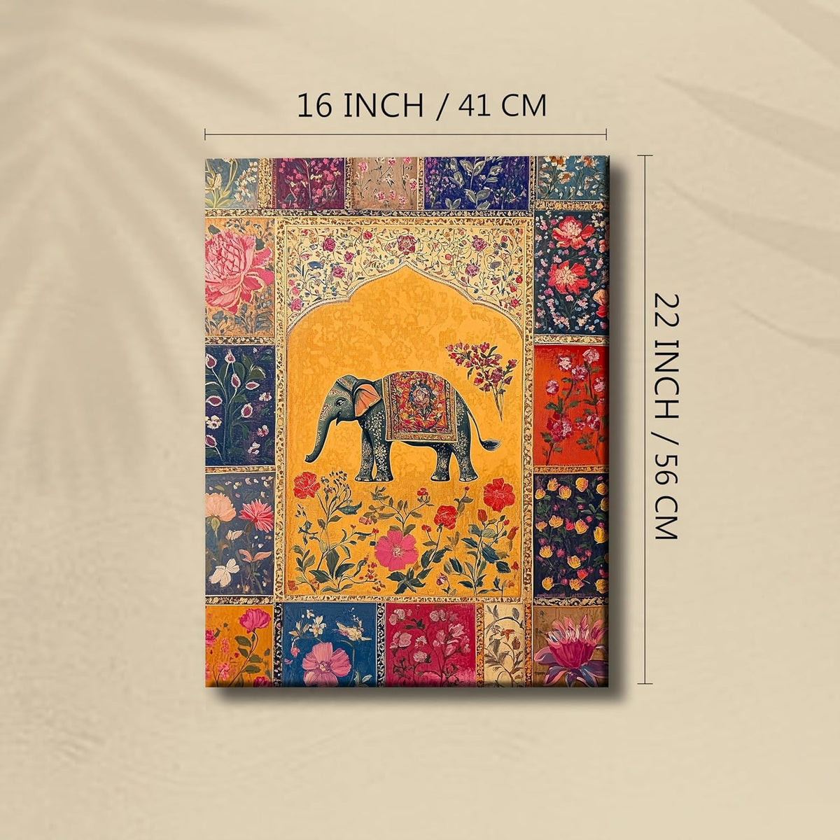 Elephant Vastu Madhubani Canvas Wall Painting for Living Room | Ethnic Indian Elephant Wall Art for Home Decor | Office Size :41x56 cm Gallary Wraped
