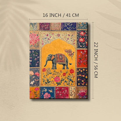 Elephant Vastu Madhubani Canvas Wall Painting for Living Room | Ethnic Indian Elephant Wall Art for Home Decor | Office Size :41x56 cm Gallary Wraped