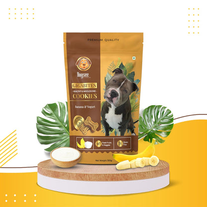 Dogsee Gigabites Cookies 300g – Banana & Yogurt Dog Biscuits for Adult Dogs & Puppies | Natural Vegetarian Treats | Crunchy Puppy Snacks for Training | Supports Strong Bones & Digestion