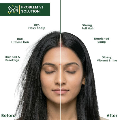 OJIVA AYUR Keshamrutha Bhringraj & Amla Hair Oil for Hair Growth & Hair Fall Control | Ayurvedic Oil with Kalonji, Cold-Pressed Coconut, Sesame, Almond | For Men & Women | Lab-Tested | 115ml