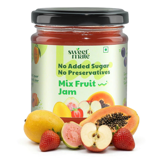 Sweetmate Mix Fruit Jam for Kids and Adults - (220g) | 100% Pure No Added Sugar | With Real Fruit Pulp | Naturally Sweetened | Diabetic and Keto Friendly | Delicious Jam