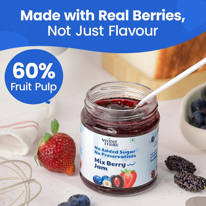 Sweetmate Mix Berry Jam - 220g | No Added Sugar | 100% Pure Fruit Pulp & Healthy Fiber | No Preservatives, Colors & Artificial Flavors | Diabetic & Keto Friendly Jam