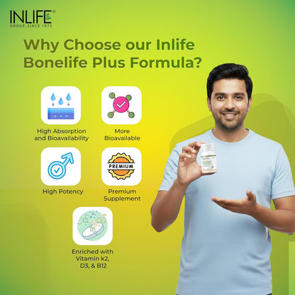 INLIFE Calcium Magnesium Zinc Vitamin D B12 | With K2 & Folic Acid Supplement | Bone & Joint Support Supplement for Women and Men - 120 Tablets (Pack of 1, 120)