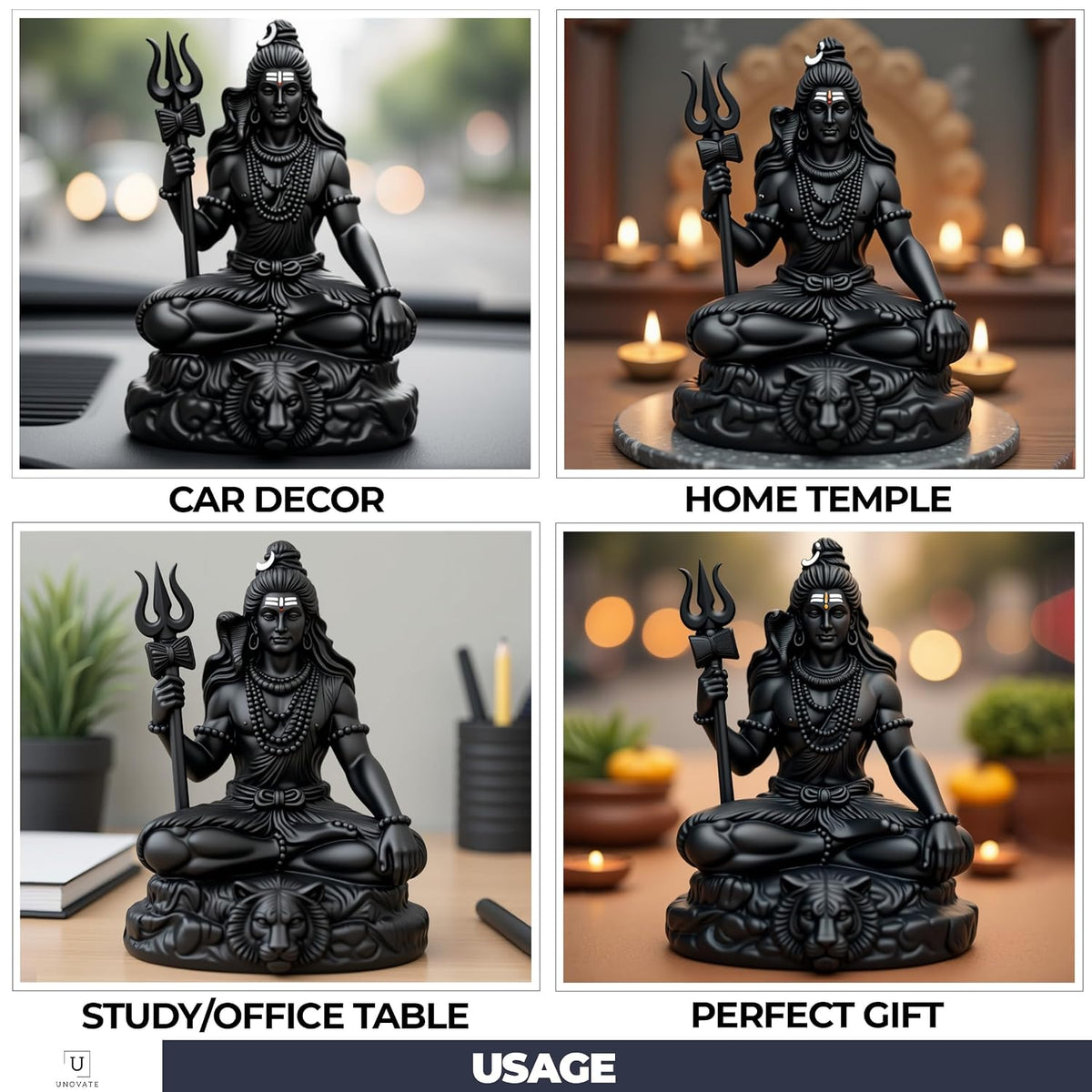UNOVATE Shiva Idol for Car Dashboard | Adiyogi Statue | Mahadev Idol, Black