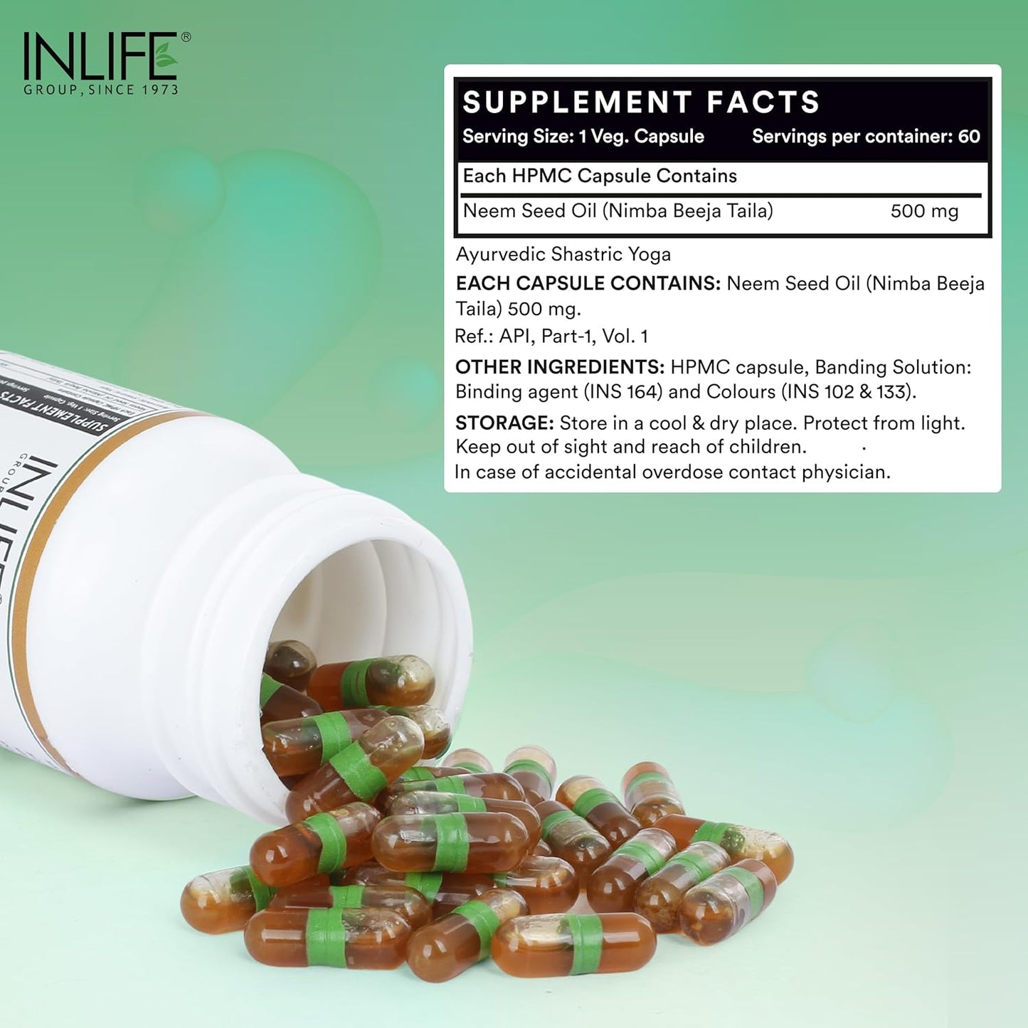 Inlife Neem Seed Oil Supplement, 500Mg (60 Vegetarian Capsules)