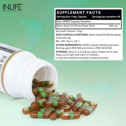 Inlife Neem Seed Oil Supplement, 500Mg (60 Vegetarian Capsules)
