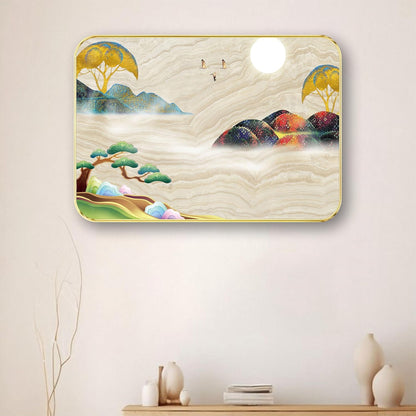 Abstract modern art Premium Sparkle Lamination Finished Surface Golden Slim Frame (13 x 19 Inch) For Home/Office/Hotel painting MG-654
