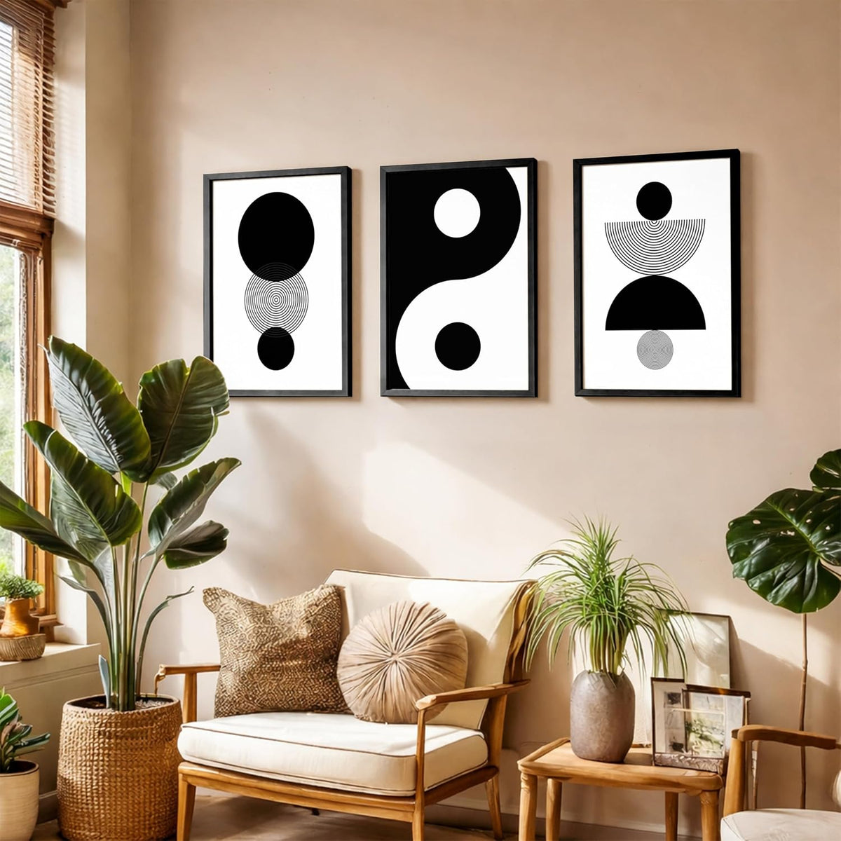 Minimalist Moon wall decor framed paintings for living room, Set of 3 Wall art frames for home decoration (Geometric pattern) (Theme-Minimalist) (Art-5, 10x13inch)