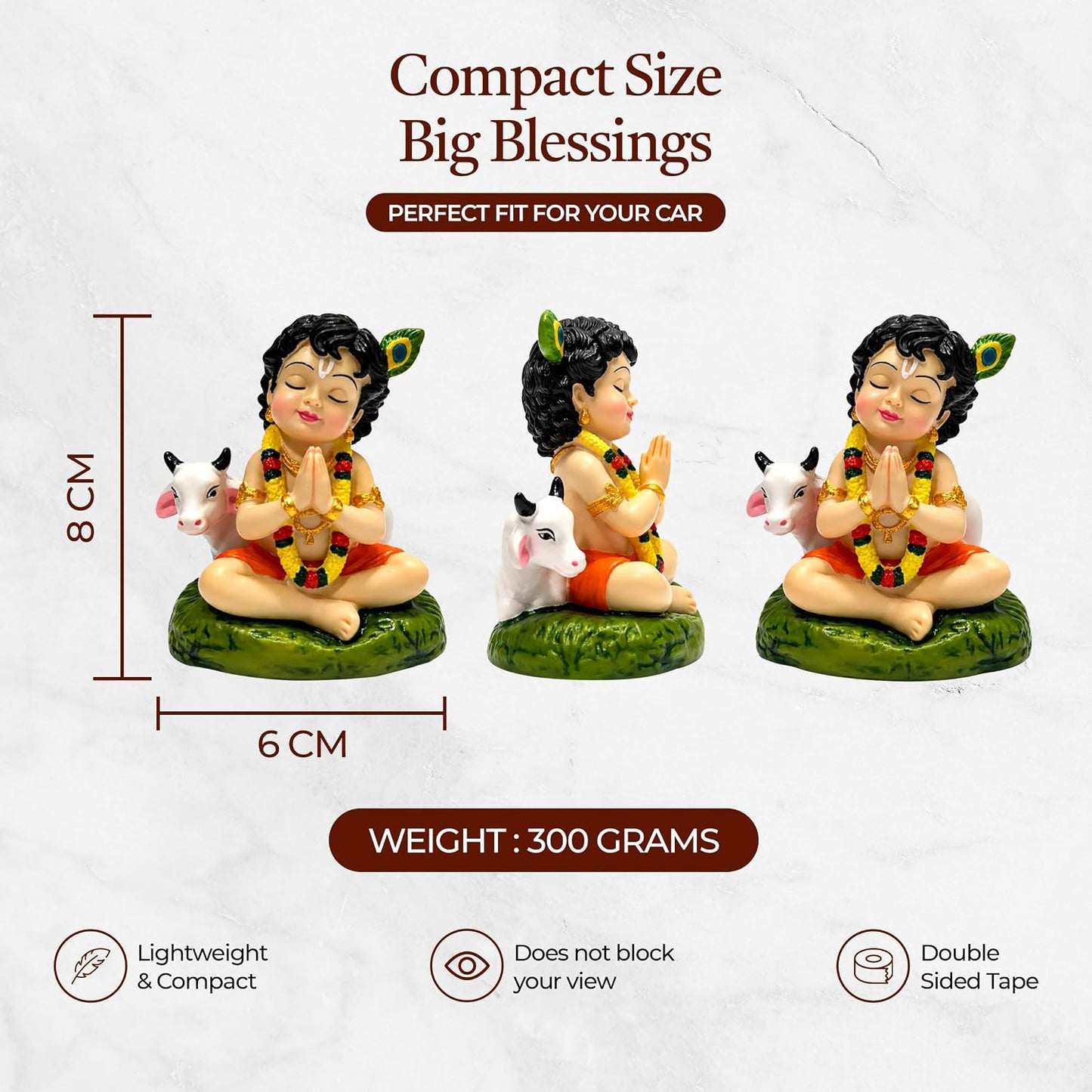 UNOVATE Krishna Idol for Car Dashboard, Krishna Murti, Home Temple, Office